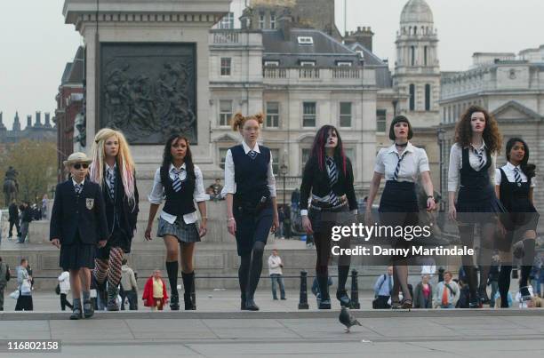 Lily Cole during Filming of "St. Trinian's" in Trafalgar Square - April 11, 2007 at Trafalgar Square in London, Great Britain.