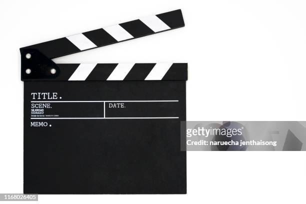 clapper board on white background. - film director stock-fotos und bilder