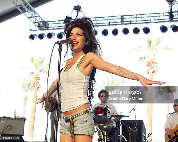 Amy Winehouse during Coachella Valley Music and Arts Festival - Day One - Amy Winehouse at Empire Polo Field in Indio, California, United States.