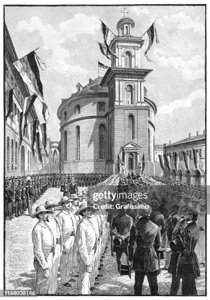 frankfurt national assembly members entering paulskirche in frankfurt 1848 - frankfurt main stock illustrations