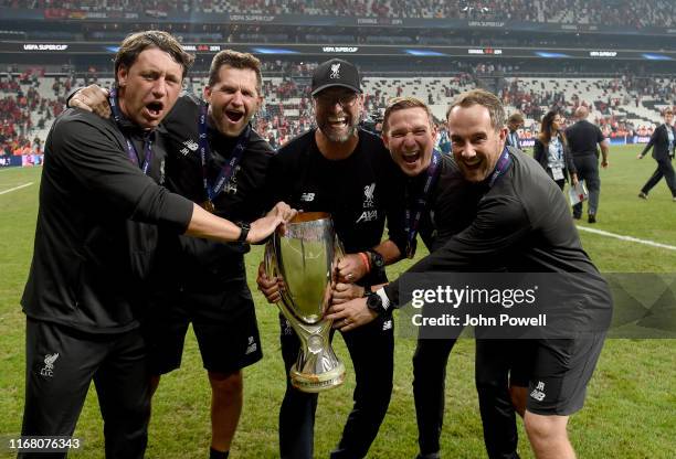 Jurgen Klopp manager of Liverpool, Peter Krawietz and Pepijn Lijnders assistant managers and John Achterberg and Jack Robinson goal keeping coaches...