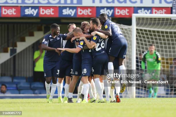 Southend United's Stephen Humphrys celebrates scoring his side's second goal during the Sky Bet League One match between Southend United and...