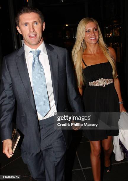 Tottenham and Republic of Ireland soccer player Robbie Keane and girlfriend Claudine Palmer at the Late Late Show at the RTE Studios on October 19,...