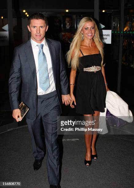 Tottenham and Republic of Ireland soccer player Robbie Keane and girlfriend Claudine Palmer at the Late Late Show at the RTE Studios on October 19,...