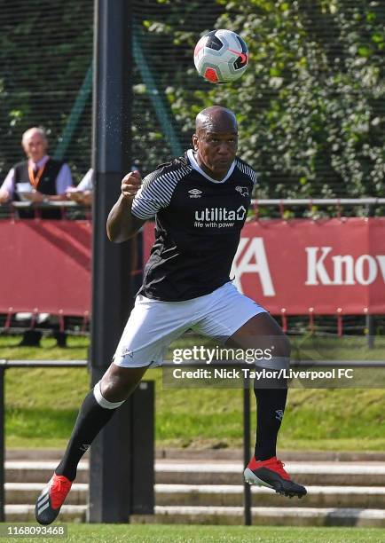 Andre Wisdom of Derby County in action during the PL2 game at The Kirkby Academy on September 14, 2019 in Kirkby, England.