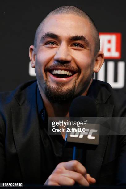 Robert Whittaker speaks during a UFC Australia press conference at Federation Square on August 15, 2019 in Melbourne, Australia.
