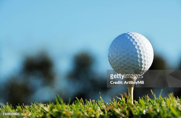 golf ball on tee - golf ball tee stock pictures, royalty-free photos & images
