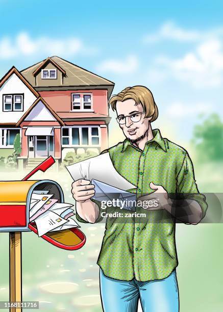 man reading a letter - reading mail stock illustrations