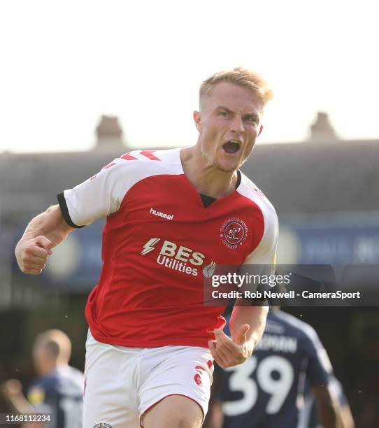 Fleetwood Town's Kyle Dempsey celebrates scoring his side's third goal during the Sky Bet League One match between Southend United and Fleetwood Town...