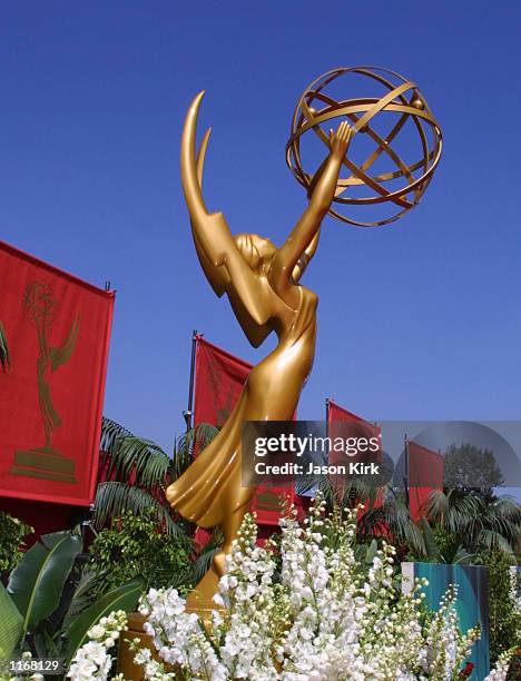 Lifesize Emmy statuette is on display October 7, 2001 at The Shrine Auditorium in Los Angeles, CA. The 53rd Annual Primetime Emmy Awards have been...