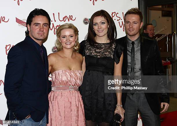 Boyfriend David Keoghan, Cecelia Ahern, Georgina Ahern and Nivky Byrne arrive at the European Premiere of "P.S. I Love You" at the Savoy Cinema on...