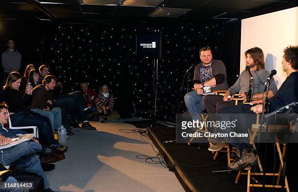 Moderator Matt Ferry, editor Saar Klein and director Doug Liman attend Sharing A Vision" at New Frontier on Main during the 2008 Sundance Film...