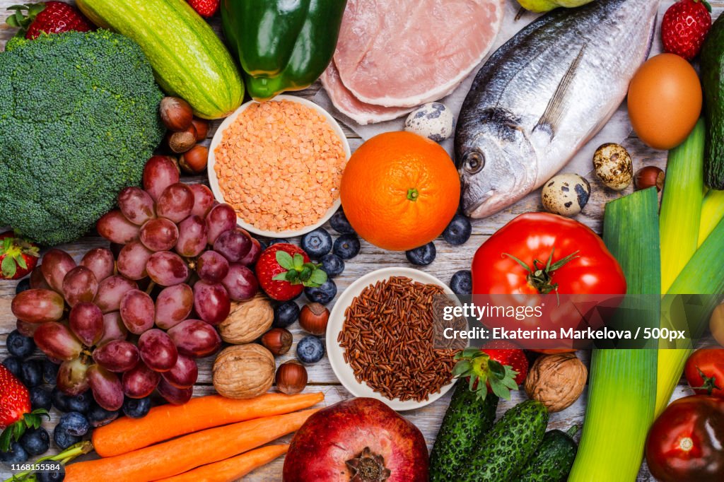 Pegan Diet Foods On Wooden Table