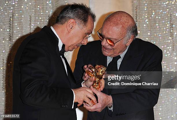 Berlinale Festival Director Dieter Kosslick and Francesco Rosi attend the Honorary Golden Bear Presentation as part of the 58th Berlinale Film...