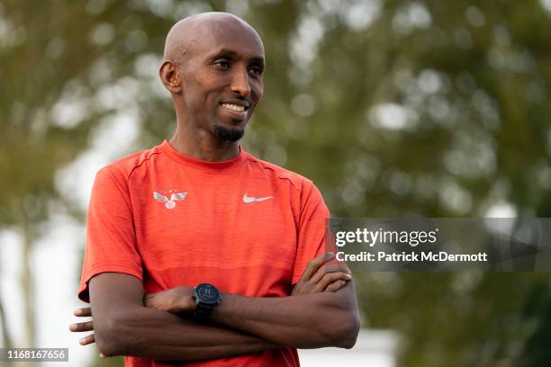 Abdi Abdirahman of the United States takes part in a shakeout run with runners taking part in the 15th running of the Humana Rock n Roll Philadelphia...