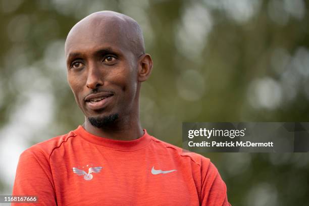 Abdi Abdirahman of the United States takes part in a shakeout run with runners taking part in the 15th running of the Humana Rock n Roll Philadelphia...