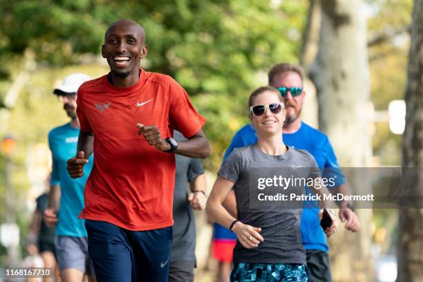 Abdi Abdirahman of the United States takes part in a shakeout run with runners taking part in the 15th running of the Humana Rock n Roll Philadelphia...