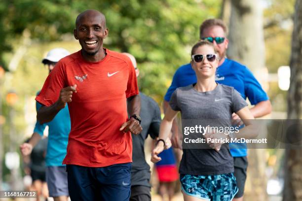 Abdi Abdirahman of the United States takes part in a shakeout run with runners taking part in the 15th running of the Humana Rock n Roll Philadelphia...