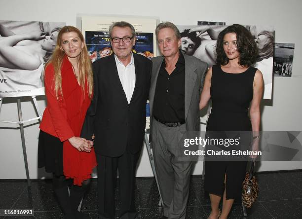 Martina Zborilova, writer/director Milos Forman, actor/producer Michael Douglas and actress Catherine Zeta-Jones attend "One Flew Over the Cuckoo's...