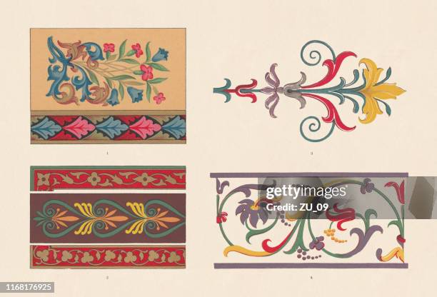 ilustraciones, imágenes clip art, dibujos animados e iconos de stock de ornamentos historische, románico, gótico, renacentista y persa, cromolitógrafo, publicado en 1881 - persian culture