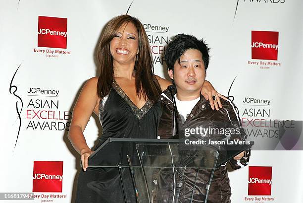 Dancer Carrie Ann Inaba and comedian Bobby Lee attend the 2008 JCPenney Asian Excellence Awards Nominations Press Conference at the Sofitel Hotel on...