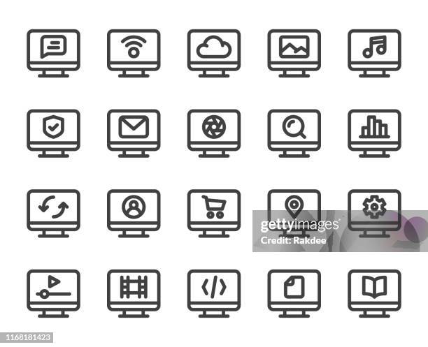 desktop - bold line icons - camera aperture stock illustrations