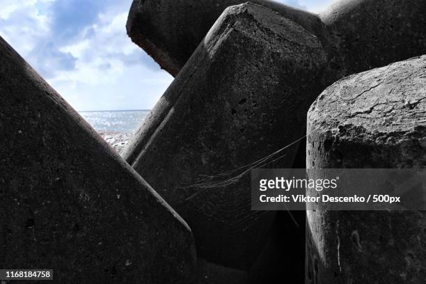 concrete barriers from storm at sea - strand amsterdam stock pictures, royalty-free photos & images