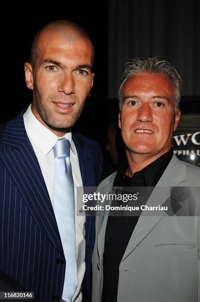 Zinedine Zidane and Didier Deschamps attend the Launch Party for the Ingenieur Automatic Edition Zinedine Zidane watch, held at Palais de Chaillot,...