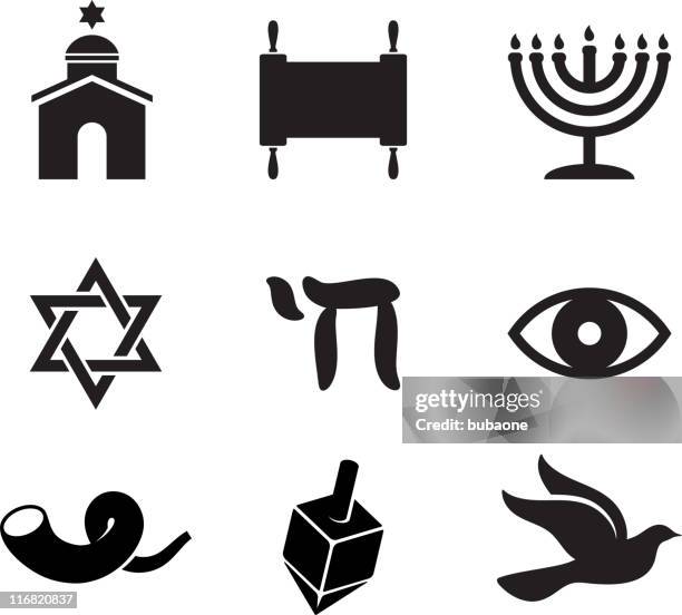 jewish religious items black and white vector icon set - star of david 幅插畫檔、美工圖案、卡通及圖標