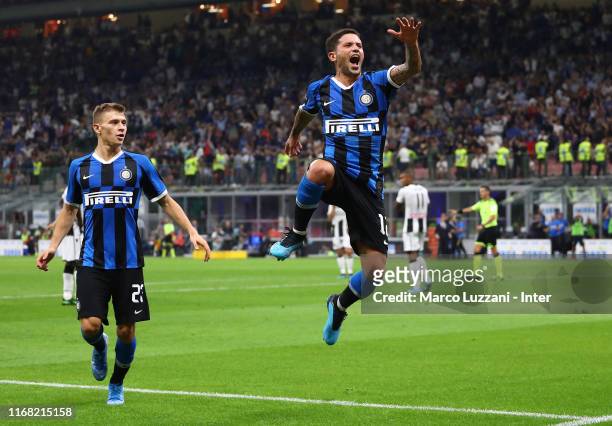 Stefano Sensi of FC Internazionale celebrates after scoring the opening goal during the Serie A match between FC Internazionale and Udinese Calcio at...