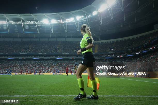 Assistant referee Manuela Nicolosi in action during the UEFA Super Cup match between Liverpool and Chelsea at Vodafone Park on August 14, 2019 in...