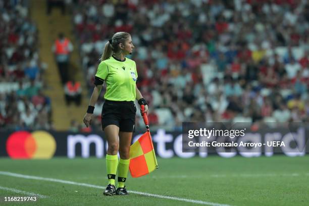 Assistant referee Manuela Nicolosi in action during the UEFA Super Cup match between Liverpool and Chelsea at Vodafone Park on August 14, 2019 in...