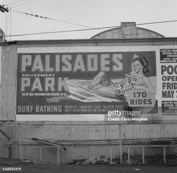 Billboard in New York City advertising the Palisades Amusement Park in New Jersey, 1964.