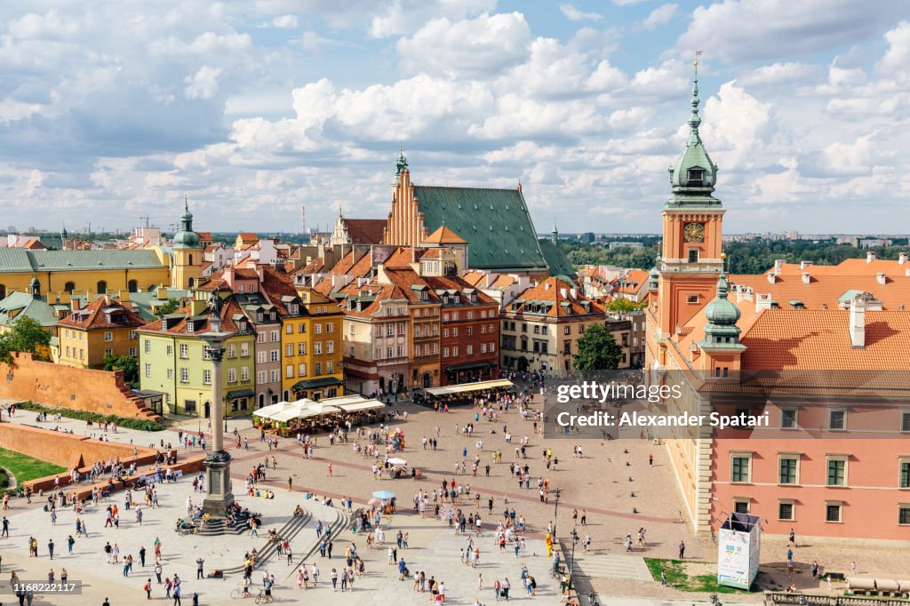 Aerial view of Warsaw historical old town, Poland