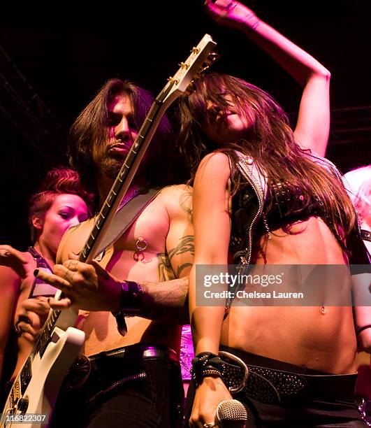 Guitarist Dave Navarro and members ofThe Darling Stilettos perform at the Official Grand Opening of Galpin Auto Sports on October 18, 2008 in Van...