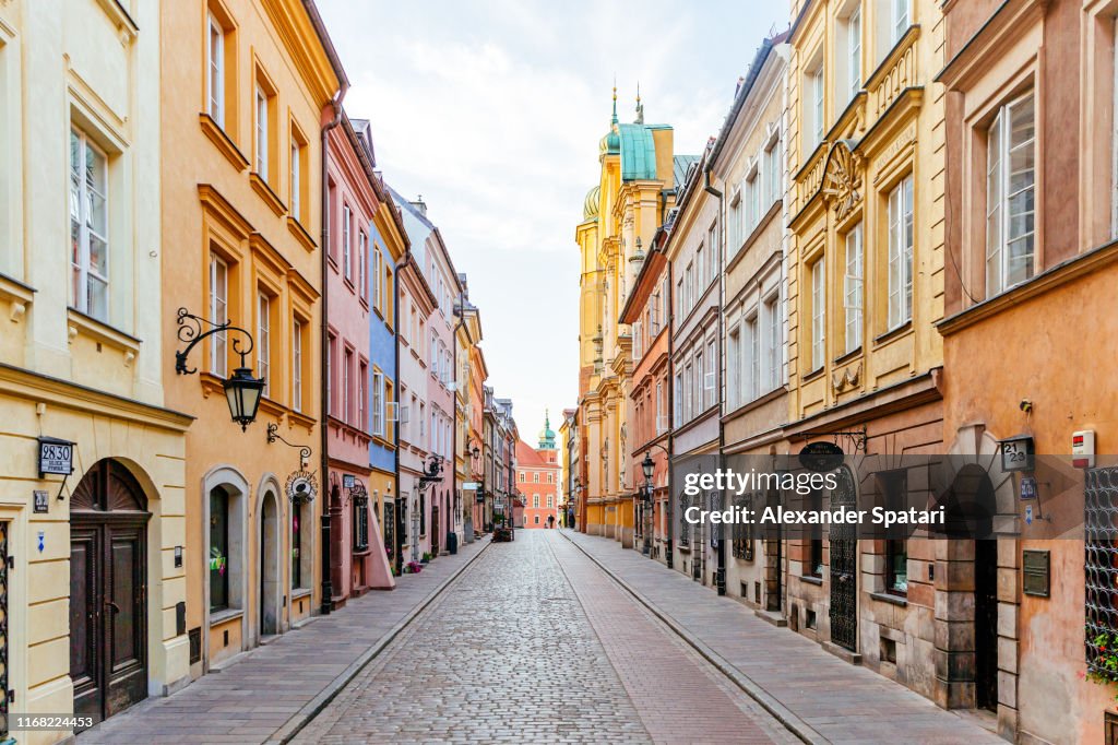 Colorful street in Warsaw old town, Poland