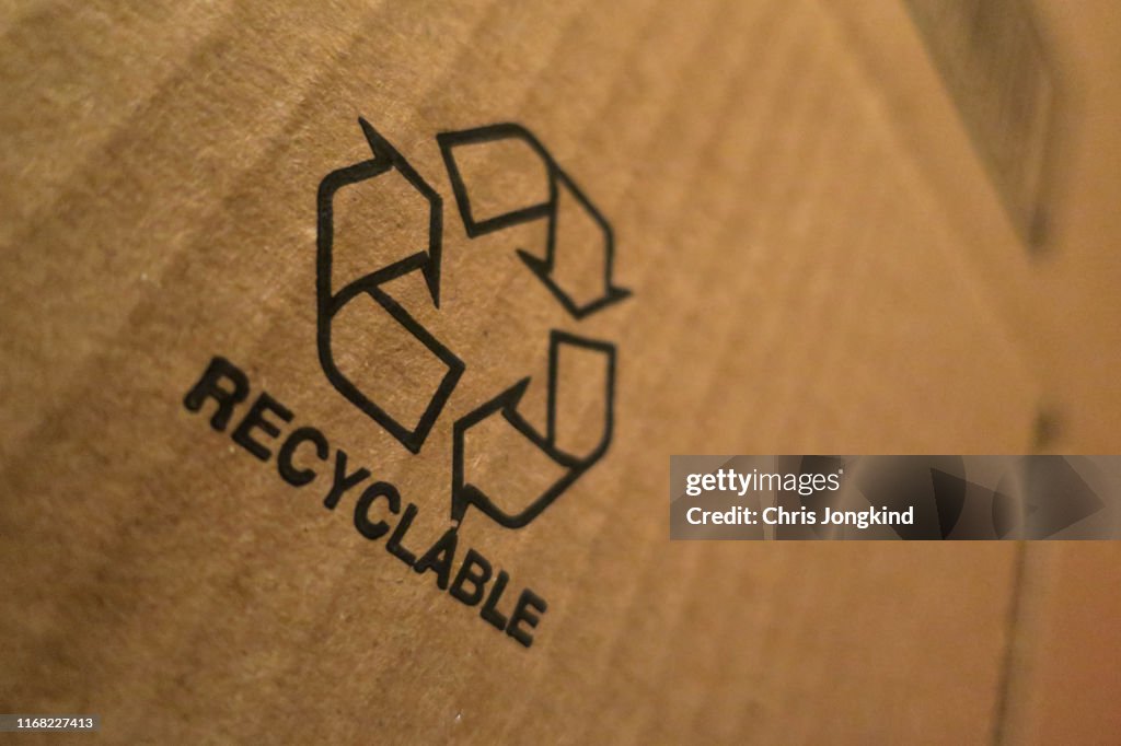 Recyclable Icon on Cardboard Box