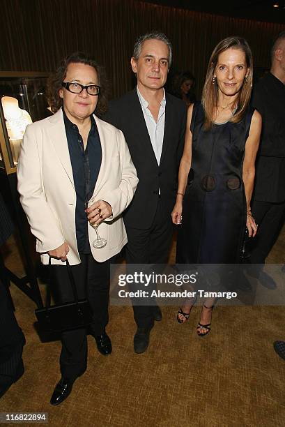 Ingrid Sischy and Sandra Brant from Vanity Fair/Vanity Fair International pose with Director of the Cartier Foundation for Contemporary Art Herve...