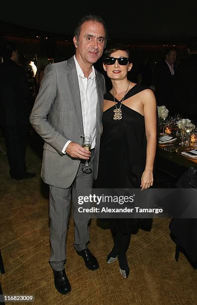 Alexander Melo and Karina Daskalov attend a private dinner in honor of Anri Sala at the Cartier Dome - Miami Beach Botanical Garden on December 2,...