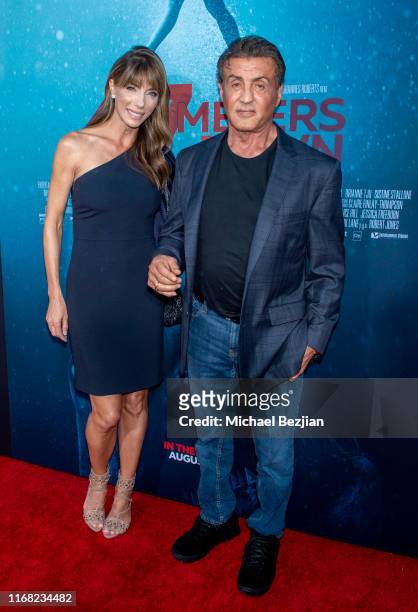 Jennifer Flavin and Sylvester Stallone attend the LA Premiere of "47 Meters Down" UNCAGED on August 13, 2019 in Los Angeles, California.