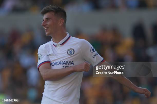 Mason Mount of Chelsea celebrates after scoring his side's fifth goal to make the score 2-5 during the Premier League match between Wolverhampton...