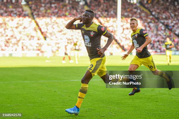 Southampton forward Moussa Djenepo celebrates after scoring a goal to make it 0-1 during the Premier League match between Sheffield United and...