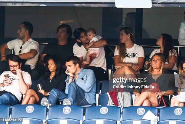 Edinson CAVANI of PSG with his child and his wife Jocelyn BURGARDT during the Ligue 1 match between Paris Saint Germain and Strasbourg on September...