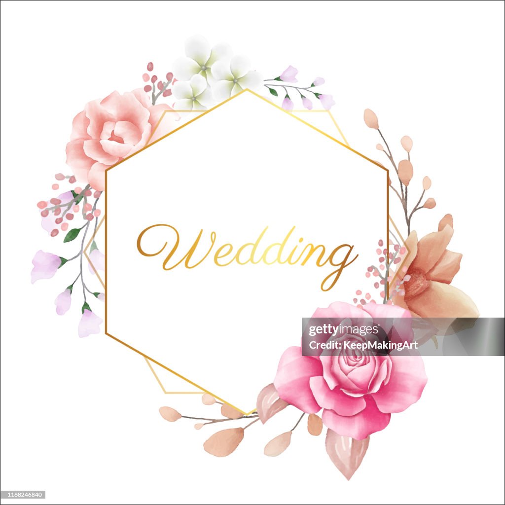 Modern Geometric Floral Frame With Various Flowers Illustration High ...