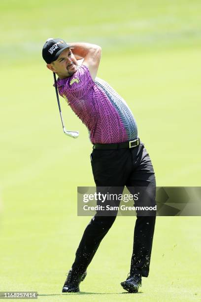 Rory Sabbatini of South Africa plays a shot on the 16th hole during the first round of the BMW Championship at Medinah Country Club No. 3 on August...