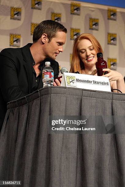 Actors Alexander Skarsgard and Deborah Ann Woll attend the "True Blood" panel on day 3 of the 2009 Comic-Con International Convention on July 25,...