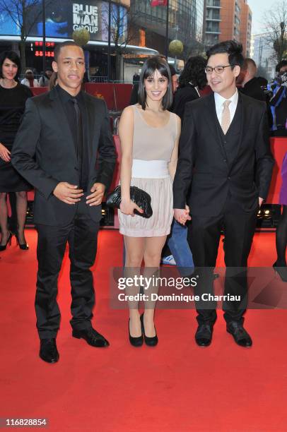 Actress Maryam Zaree, actor Jerry Hoffmann and director Burhan Qurbani attend the 'Shahada' Premiere during day seven of the 60th Berlin...