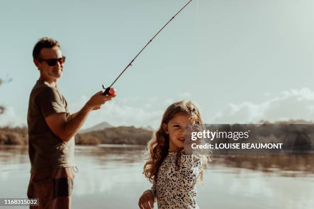 oh yuck dad, stinky prawn bait! - brunswick heads nsw stock pictures, royalty-free photos & images