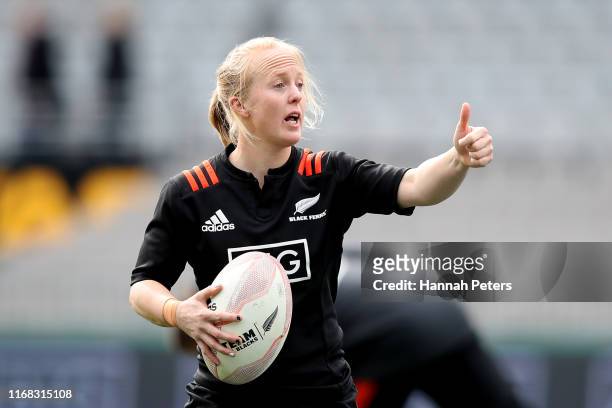 Kendra Cocksedge looks on during the captain's run at Eden Park on August 16, 2019 in Auckland, New Zealand.
