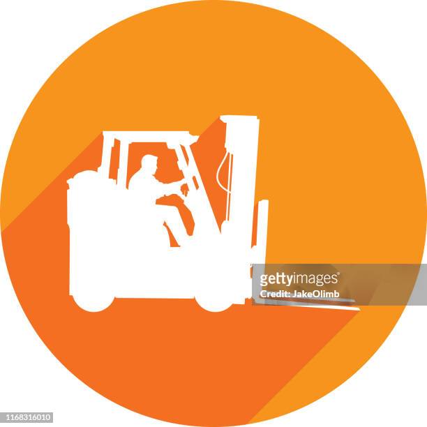 man driving forklift icon silhouette - hydraulic platform stock illustrations